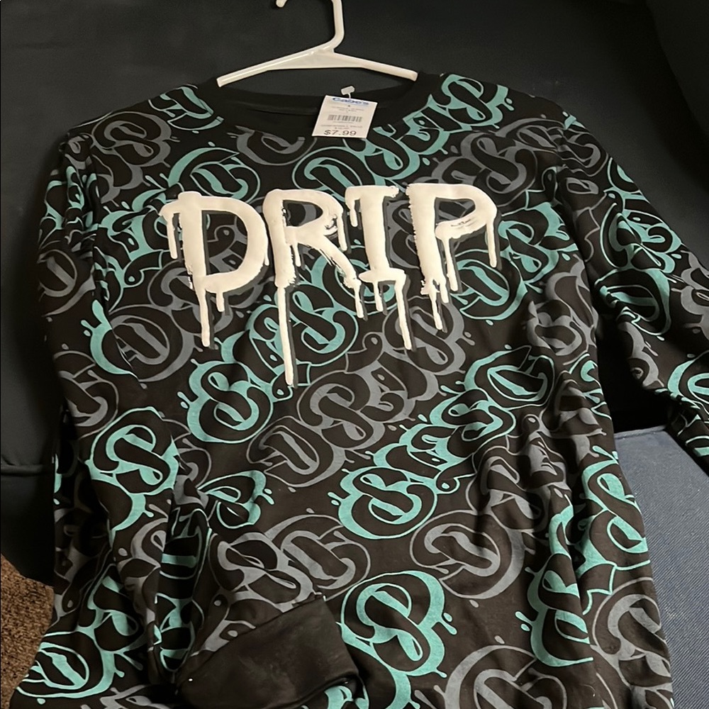 Stylish Black and Teal Long Sleeve Tee